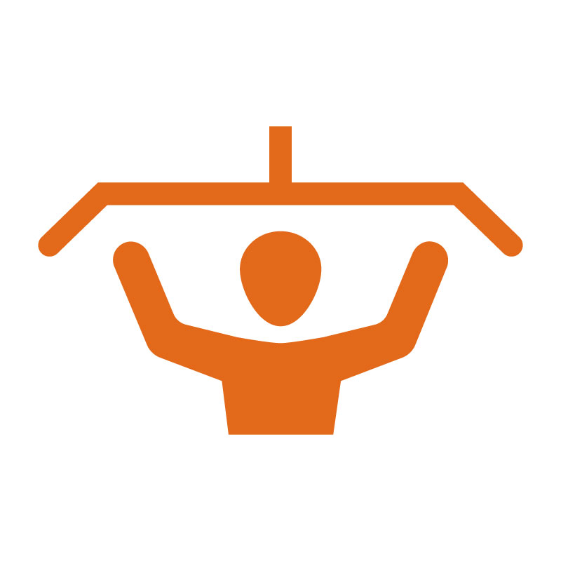 Jobvorteile: ein Icon, das Fitness symbolisiert. Oberkörper einer Person an einem Trainingsgerät als Beispiel für den Jobvorteil "betriebliche Gesundheitsvorsorge"